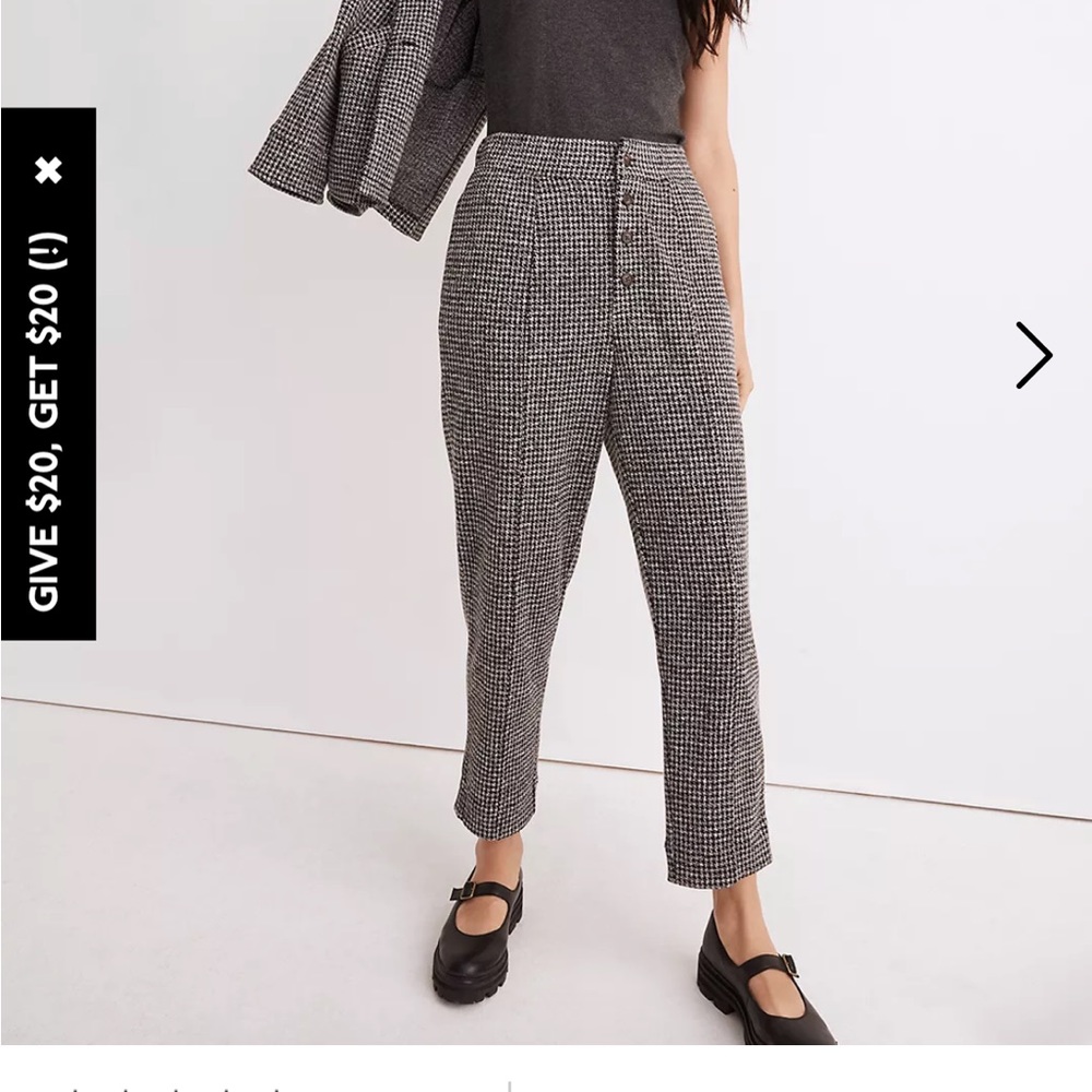 Madewell Knit Hudson Button-Front Pants I’m Houndstooth Check NWOT